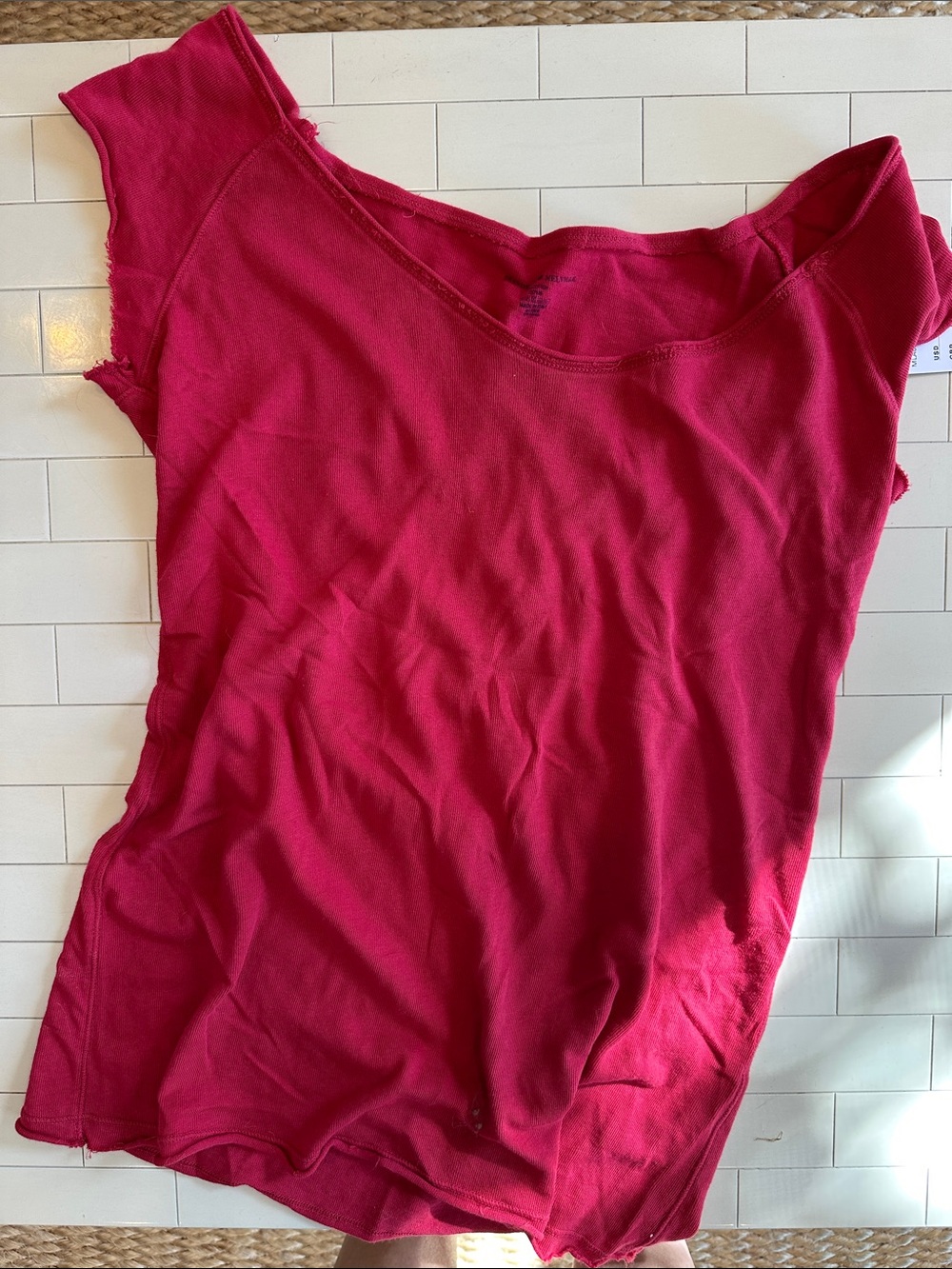 BRANDY MELVILLE Raw Edge Boatneck Longline T-Shirt NWT